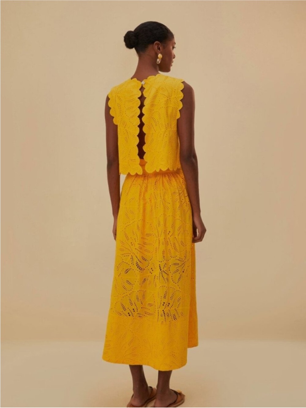 FARM Rio Yellow Eyelet Midi Skirt with Matching tank - Picture 2 of 7
